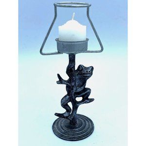 Frog Pewter Metal Candle Holder Sculpture